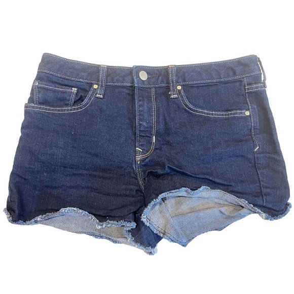 Gap 1969 Womens Slim Cut Off Maddie Shorts Mid Rise Raw Hem Dark Wash Size 27 - Picture 1 of 9